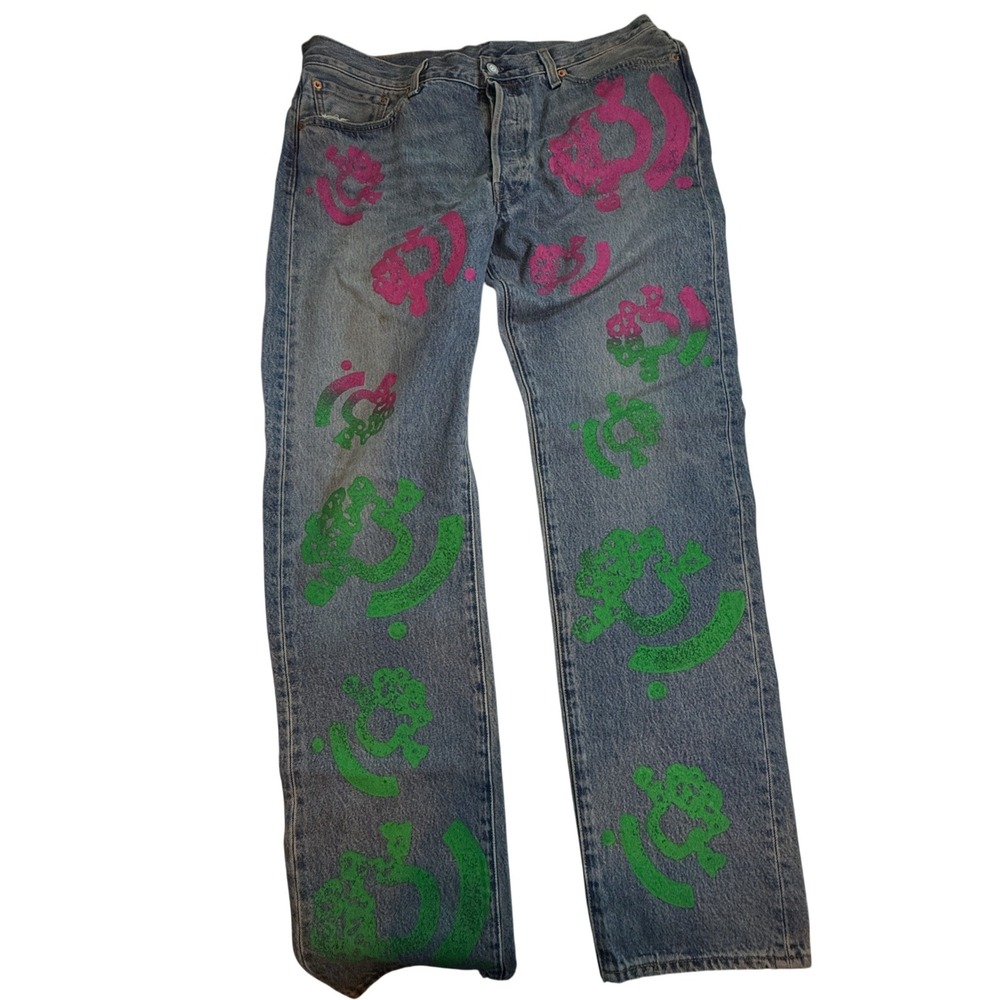 Bstroy x Denim Tears x Levi's 501 Wreath Jeans Pink Green 36 x 34 Mens Denim